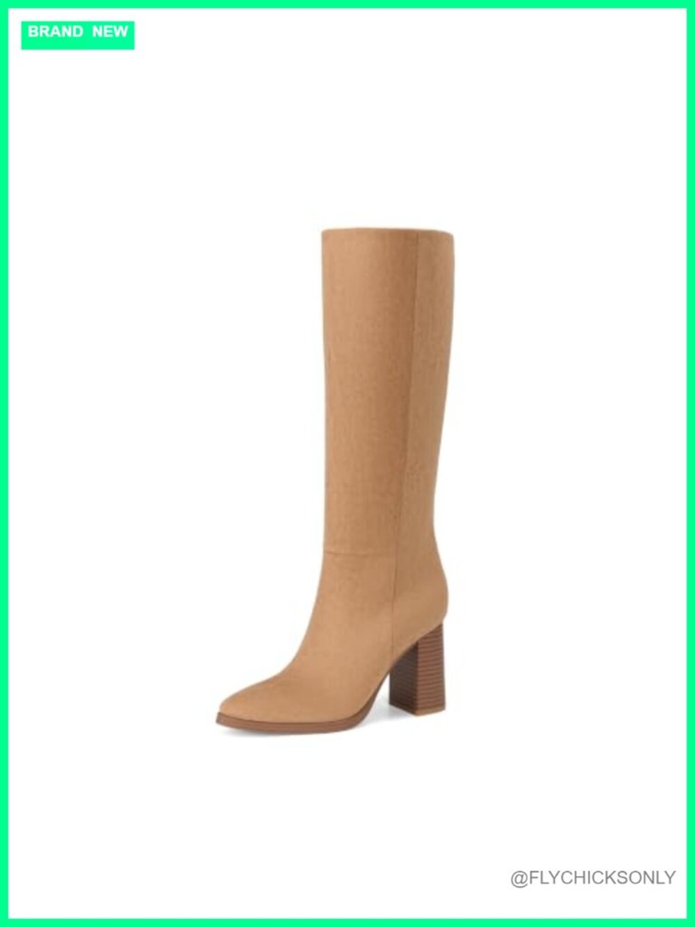 Faux Suede Knee High Heel Boots Wood-Look Block Heel Side Zip